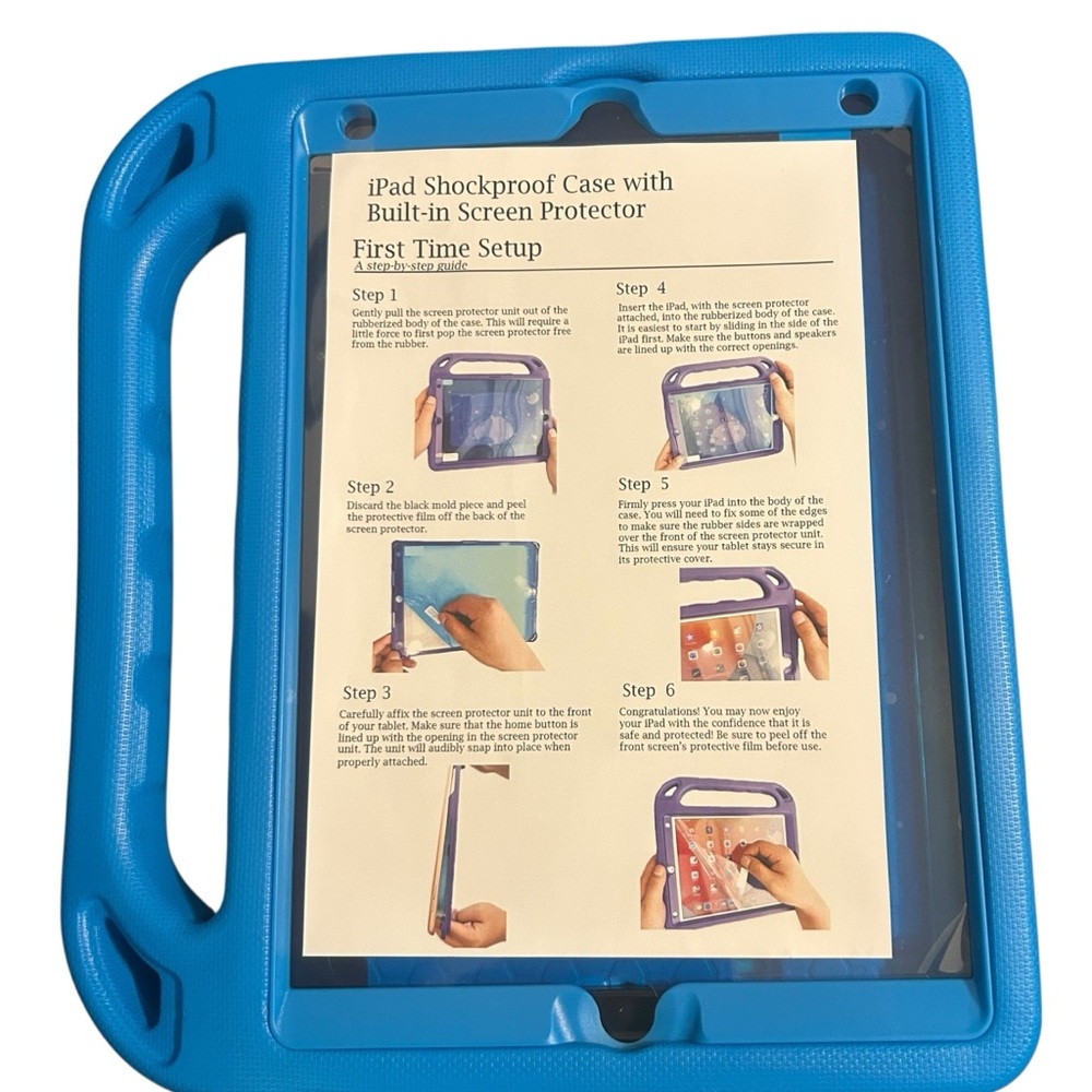 iPad Shockproof Case with‎ Built-in Screen Protector Blue Handle